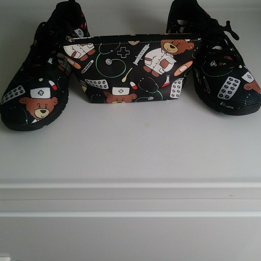 Nurse shoes/ matching clutch or cosmetic bag